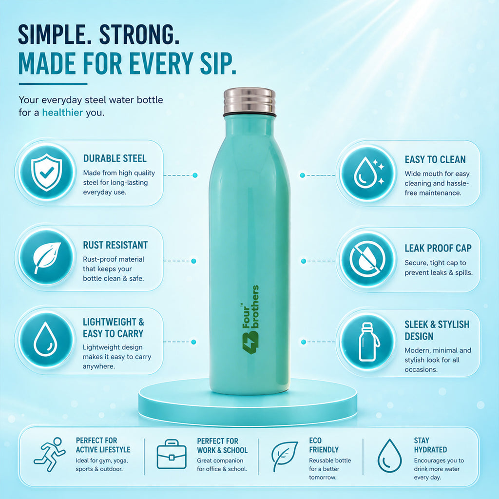 Four Brothers Stainless Steel Water Bottle ( Elite )– Single Wall, Leakproof, Lightweight