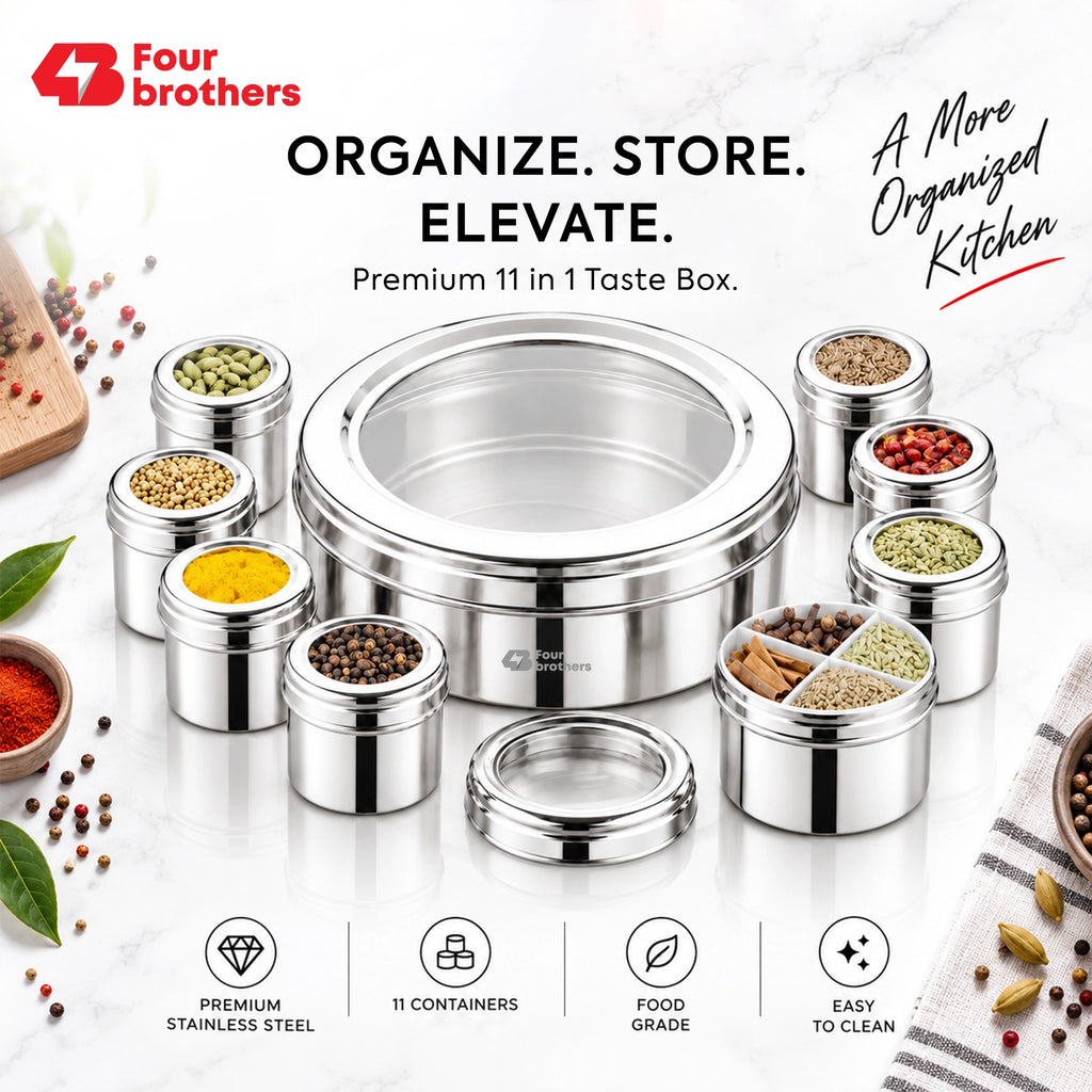 Orbit Stainless Steel Spice & Dry Fruit Box, 11 in 1 | Four Brothers