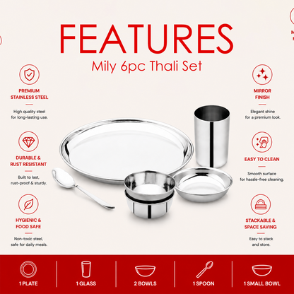 Mily Stainless Steel Thali Set – Regular Finish
