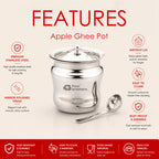 Apple Stainless Steel Ghee Pot with Spoon | Four Brothers