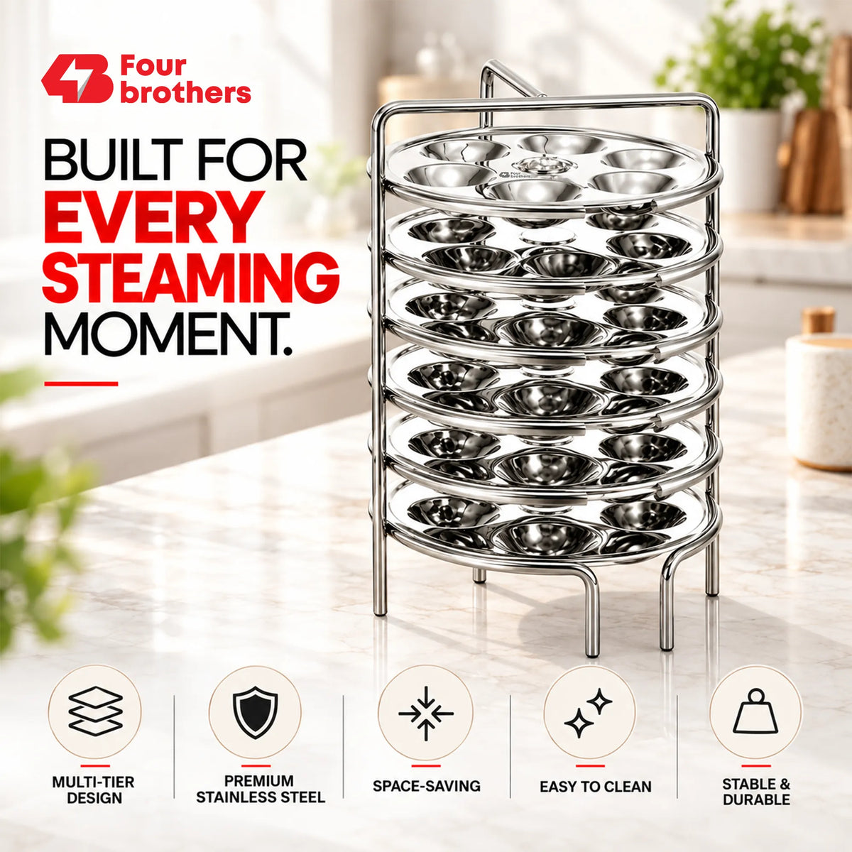 Mini Idly Stand Stainless Steel Steamer Plate, 5 Idlis Per Plate | Four Brothers