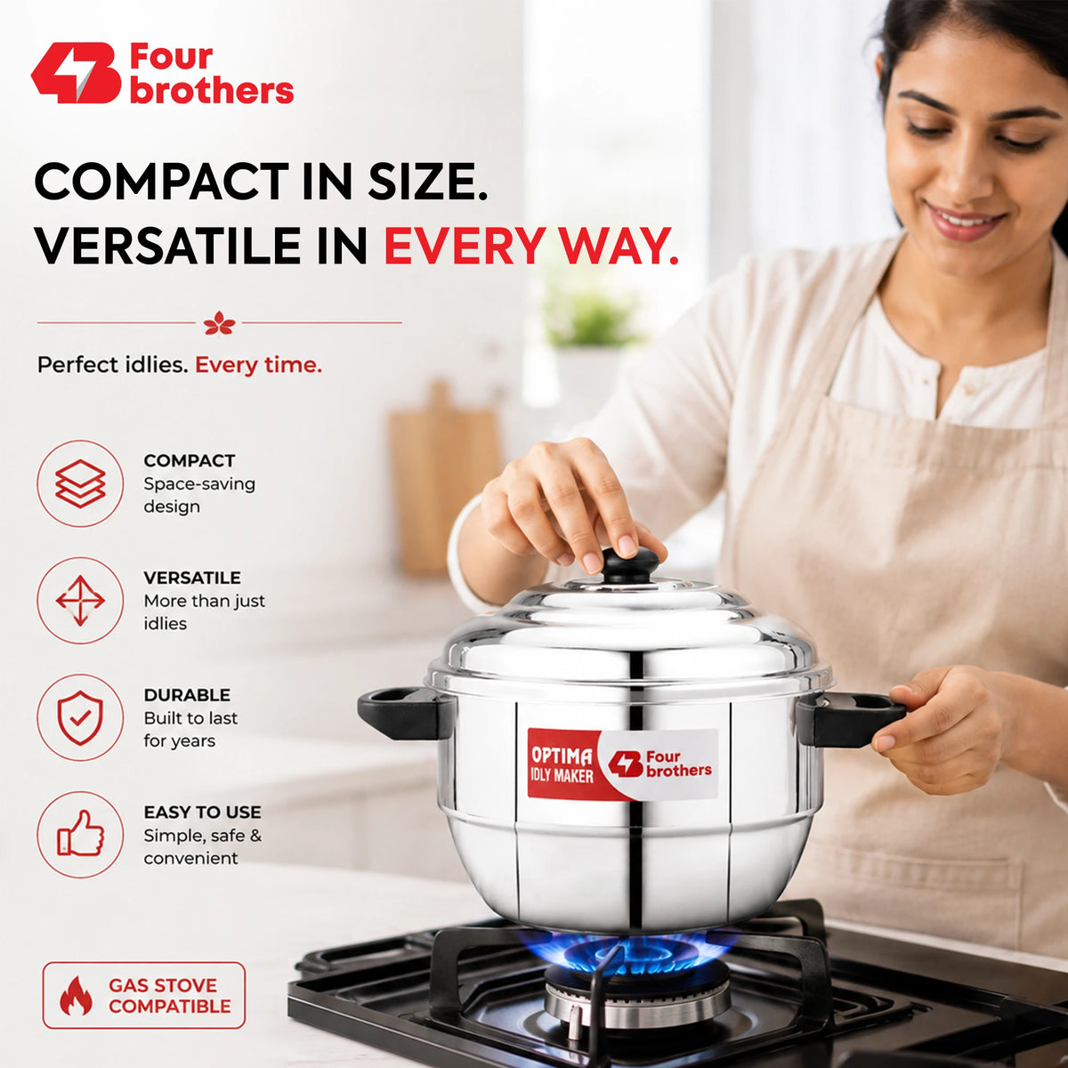Optima Stainless Steel Idly Maker, Induction & Gas | Four Brothers
