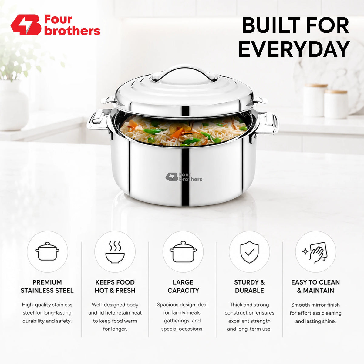 Nexa Hot Pot Stainless Steel Casserole, 1L to 10L | Four Brothers