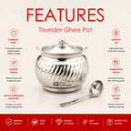 Thunder Stainless Steel Ghee and Oil Pot with Spoon | Four Brothers