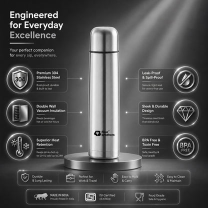 Hot and Cold Thermosteel Double Wall Inside 304 S.S Bullet Flask