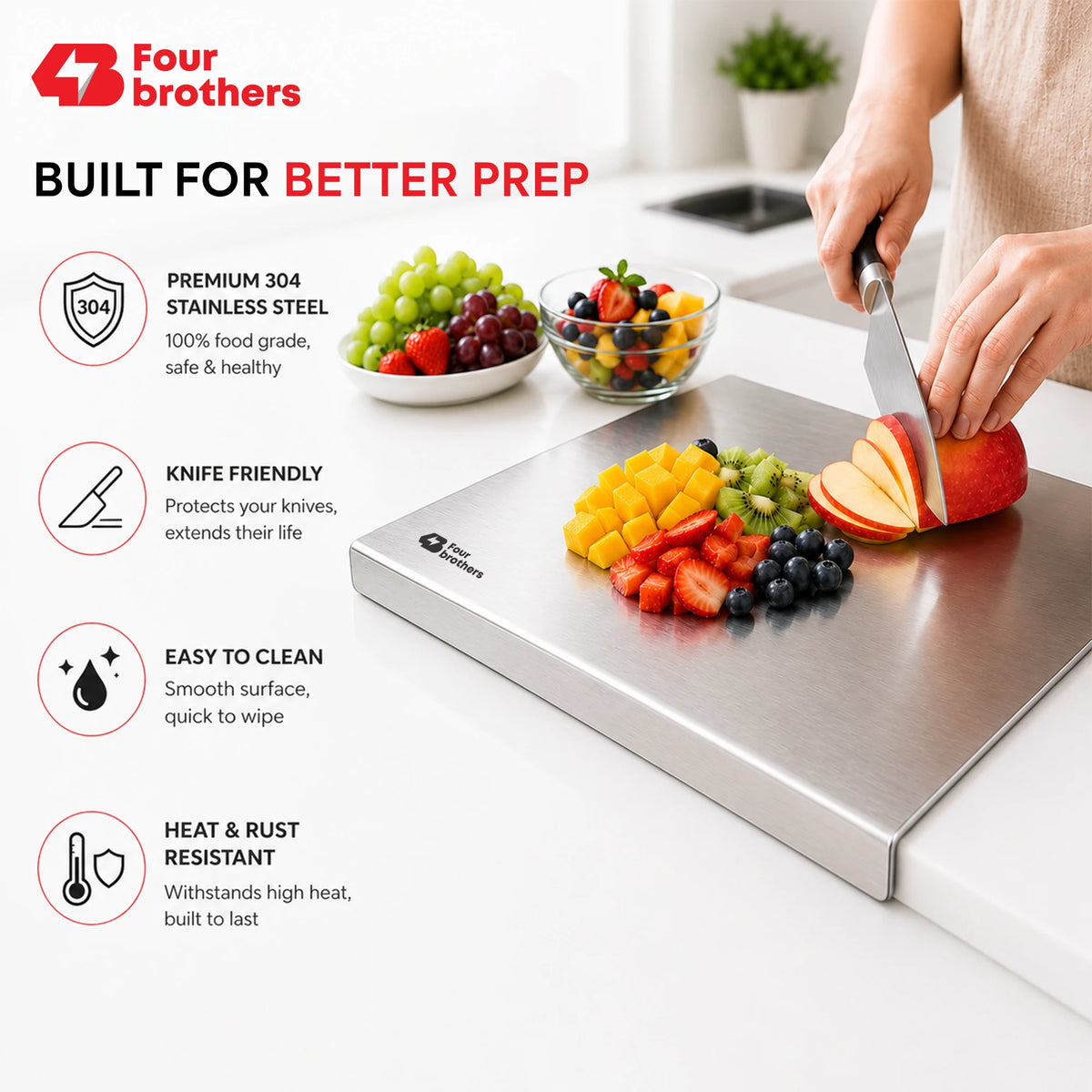 Stainless Steel Multipurpose Worktop Board | Cutting, Rolling & Kneading Platform