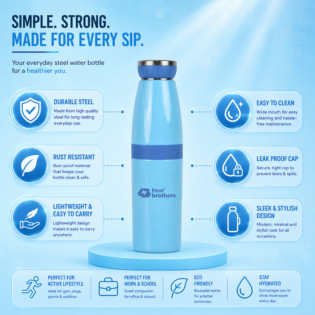 Four Brothers Stainless Steel Water Bottle ( Polo ) – Single Wall, Leakproof, Lightweight