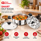Smart Multi Kadai and Idly Pot with Glass Lid, Stainless Steel | Four Brothers