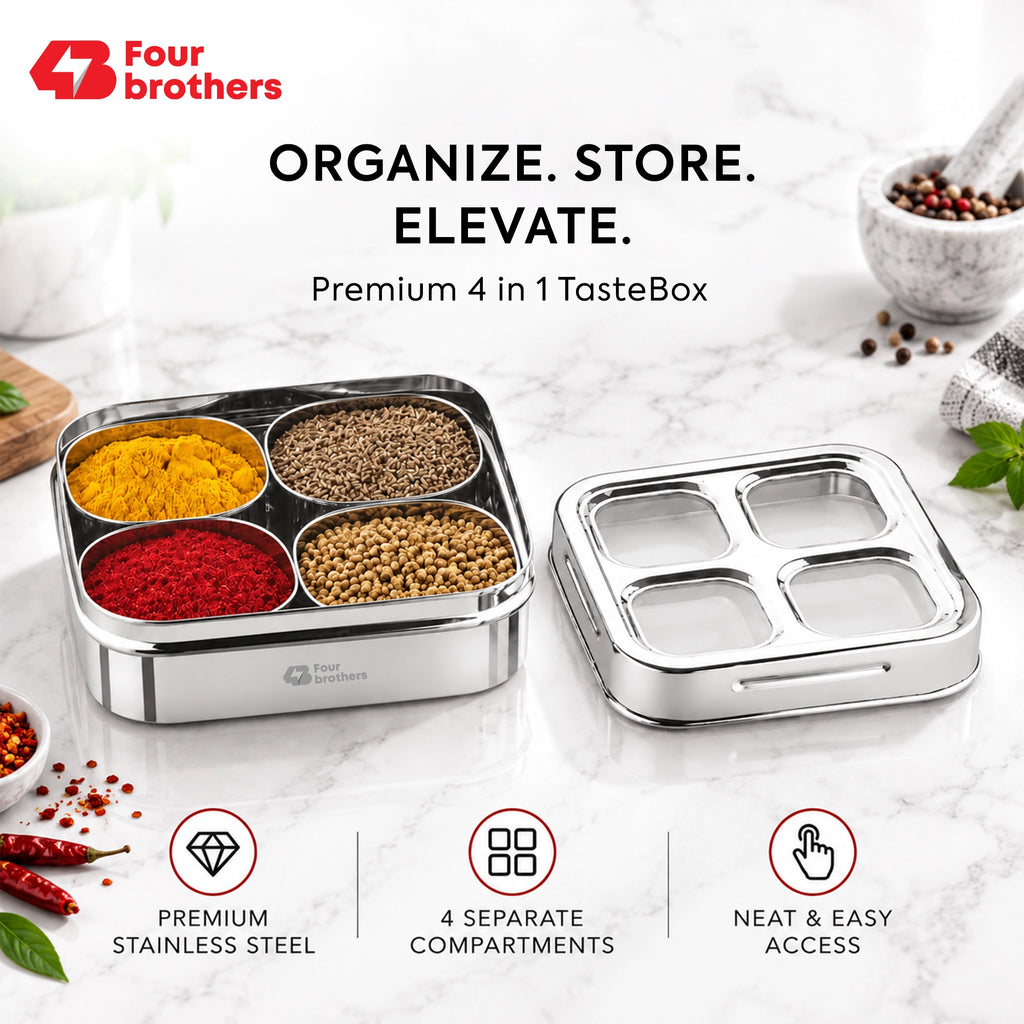 Matrix Stainless Steel Spice & Dry Fruit Box, 4 in 1 | Four Brothers