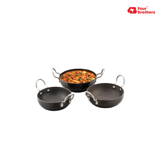 Hard Anodised Black Kadai 3Pcs Set
