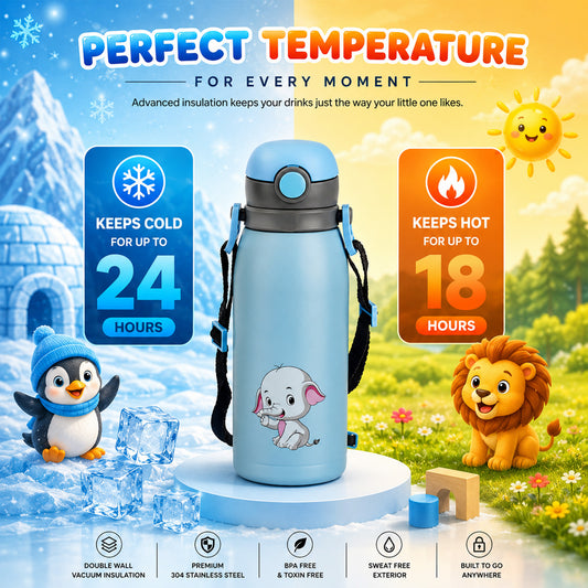 Four Brothers Kids Insulated Sipper Bottle - 750ml - 18Hr Hot & 24Hr Cold, Leakproof with Straw