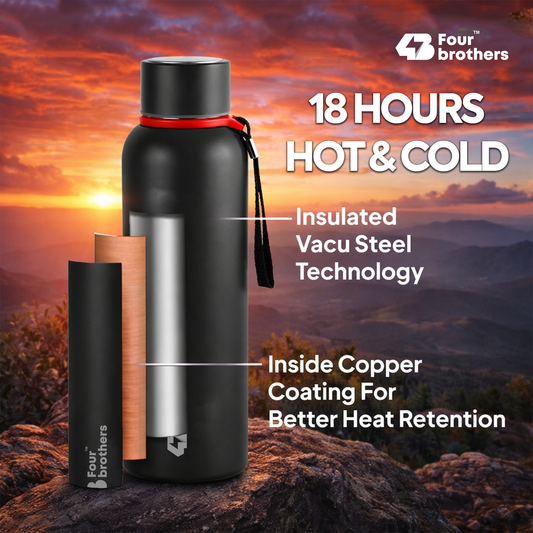 Four Brothers Insulated Water Bottle( Storm ) – 18Hr Hot & 24Hr Cold Stainless Steel Flask (Leakproof)