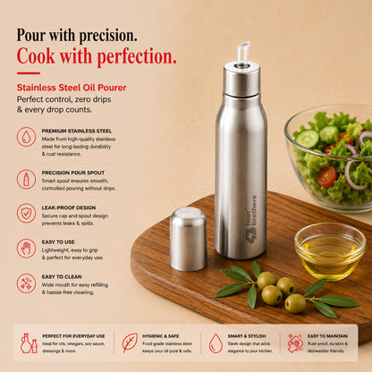Oil Pourer Stainless Steel -Spill-Free, Hygienic & Durable Dispenser
