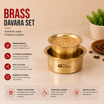 Traditional Pure Brass Coffee Dabra Set — Brew Kaapi The Authentic Way