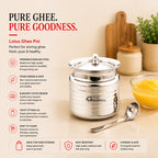 Lotus Stainless Steel Ghee Pot with Spoon | Four Brothers