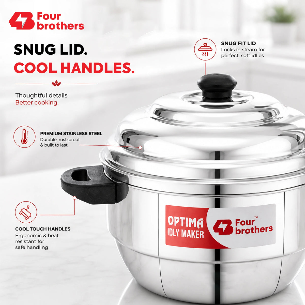 Optima Stainless Steel Idly Maker, Induction & Gas | Four Brothers