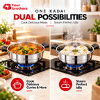 Smart Multi Kadai and Idly Pot with Glass Lid, Stainless Steel | Four Brothers