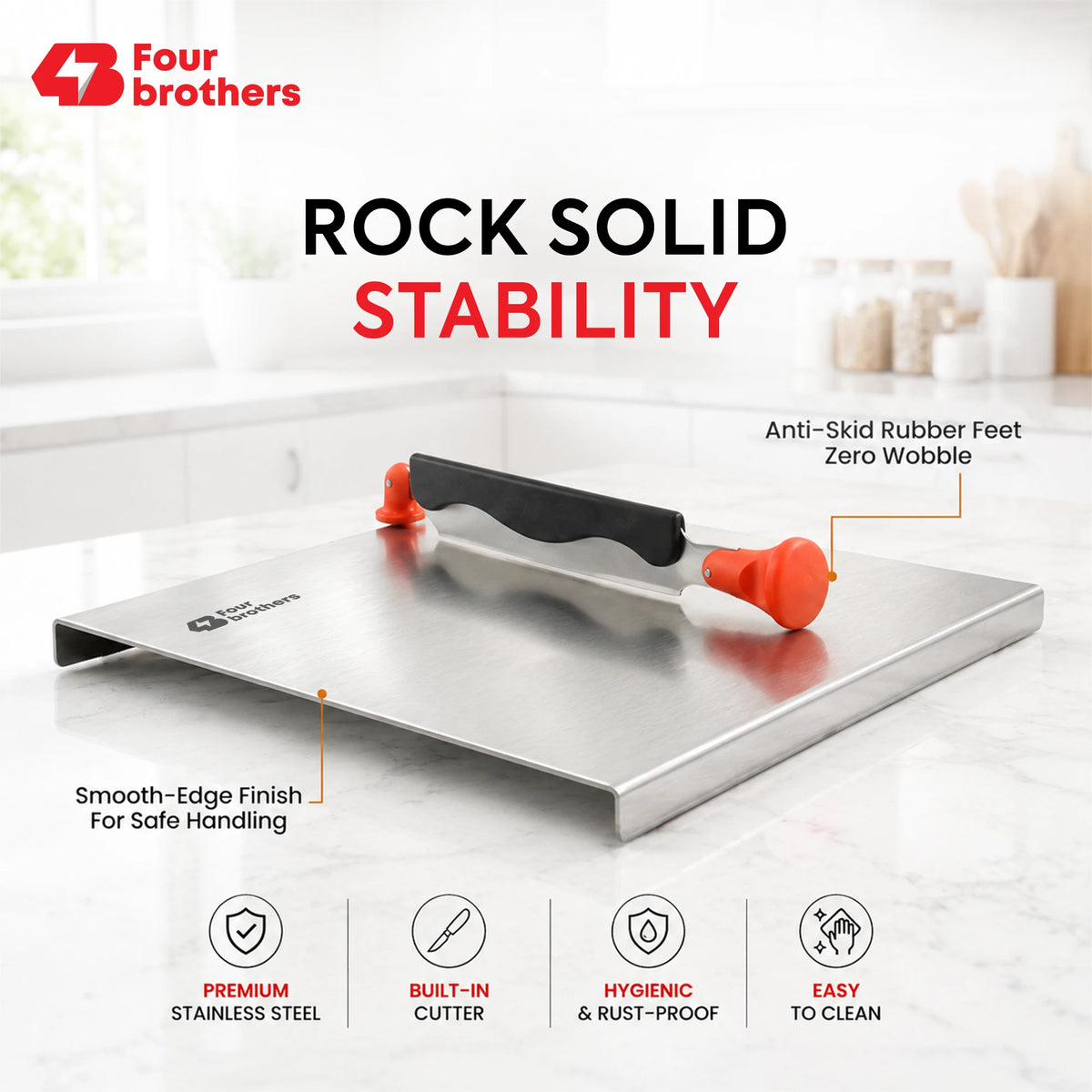 Royal Stainless Steel Cutting Board with Reversible Built-In Cutter | Four Brothers