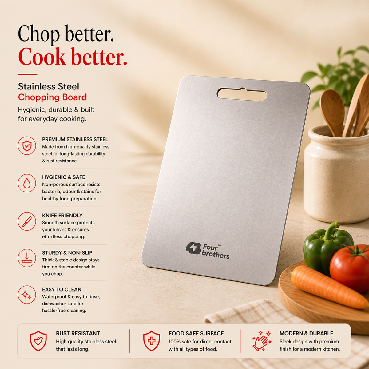 Royal Steel Chopping Board – Heavy Duty, 100% Food Grade Stainless Steel