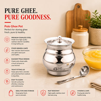 Polo Stainless Steel Ghee Pot with Spoon