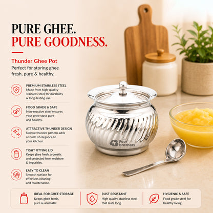 Thunder Stainless Steel Ghee/Oil Pot with Spoon