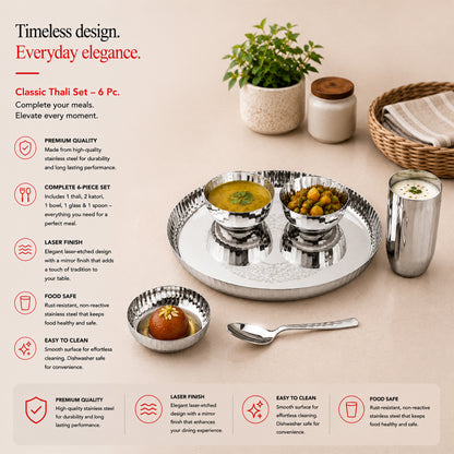 Classic Stainless Steel Thali Set – Laser Print Finish