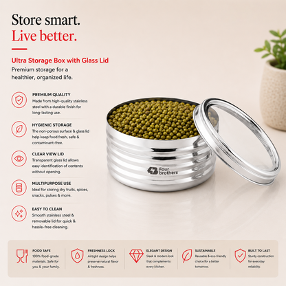 Ultra Storage Stainless Steel Box with See‑Through Lid