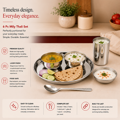 Mily Stainless Steel Thali Set – Laser Print Finish