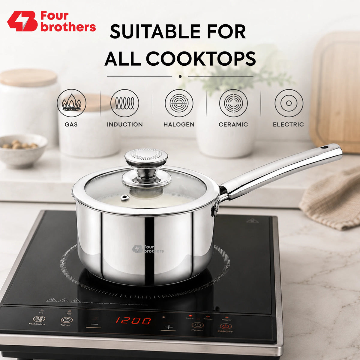 Stainless Steel Triply Saucepan with Toughened Glass Lid | Four Brothers