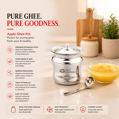 Apple Stainless Steel Ghee Pot with Spoon