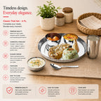 stainless steel dinner thali set 6 Pcs. Bowl,  Cup, spoon, plate features