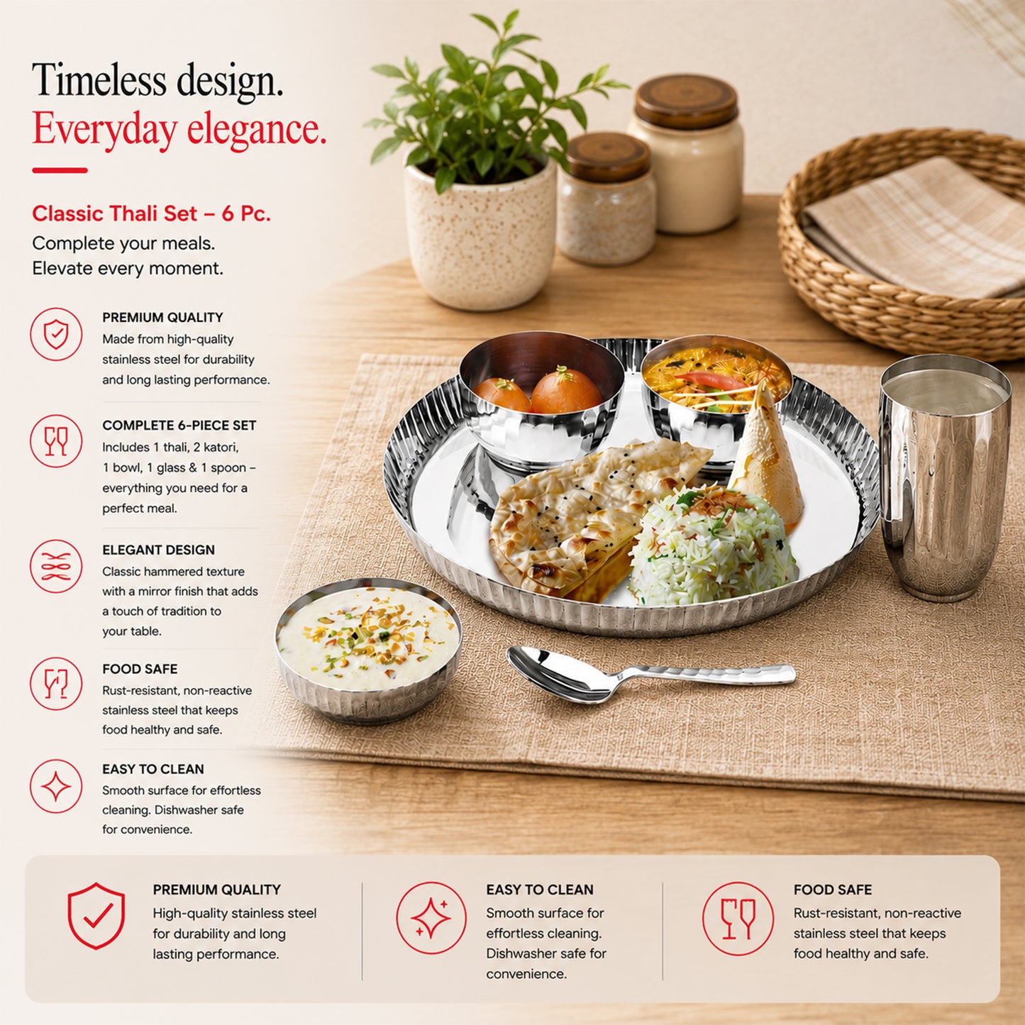 Classic Stainless Steel Thali Set – Regular Finish