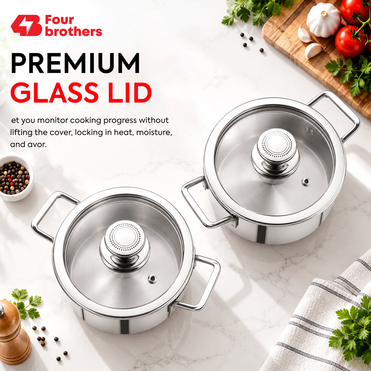 Stainless Steel Kadai with Glass Lid, 2 Pc Set (1.2Litres)