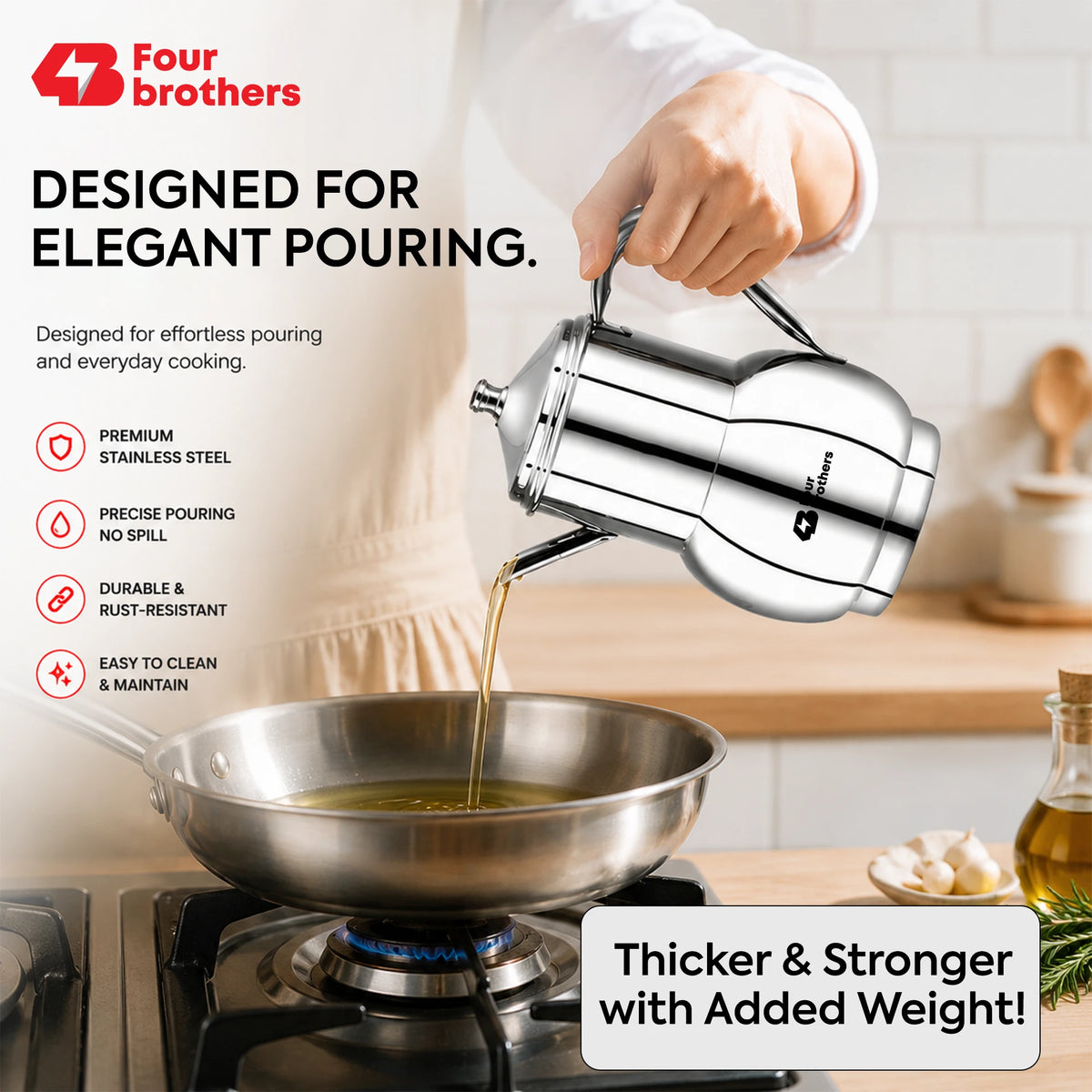 Fossil Stainless Steel Oil Pot, Spill-Proof | Four Brothers
