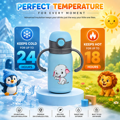 Four Brothers Kids Insulated Sipper Bottle - 300ml  – 18Hr Hot & 24Hr Cold, Leakproof with  Straw