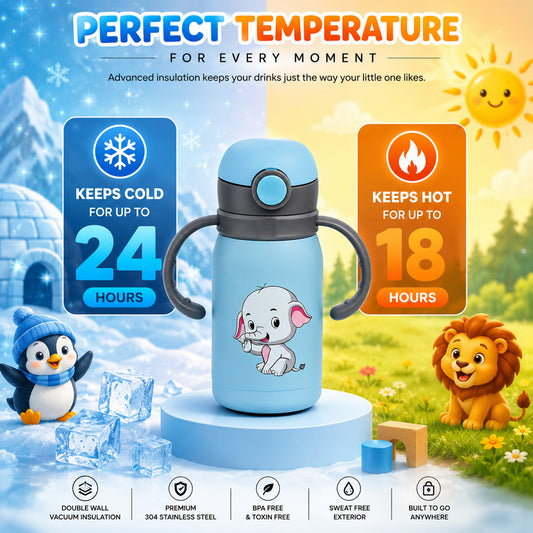 Four Brothers Kids Insulated Sipper Bottle - 300ml  – 18Hr Hot & 24Hr Cold, Leakproof with  Straw