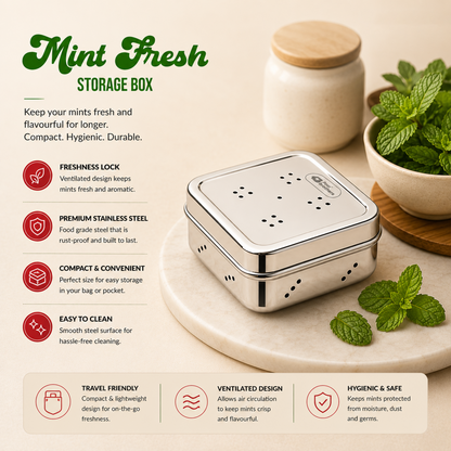 SS Mint & Coriander Storage Box | Fridge Fresh Herb Keeper | 100% Food Grade Steel