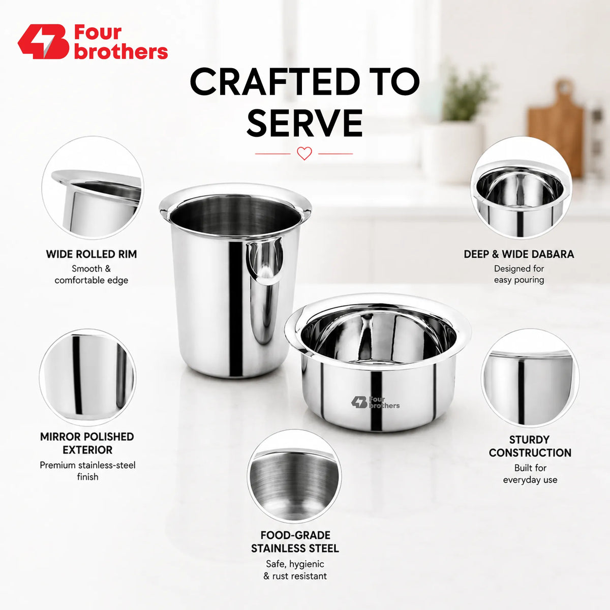 Traditional Stainless Steel Coffee Dubra Set | Four Brothers