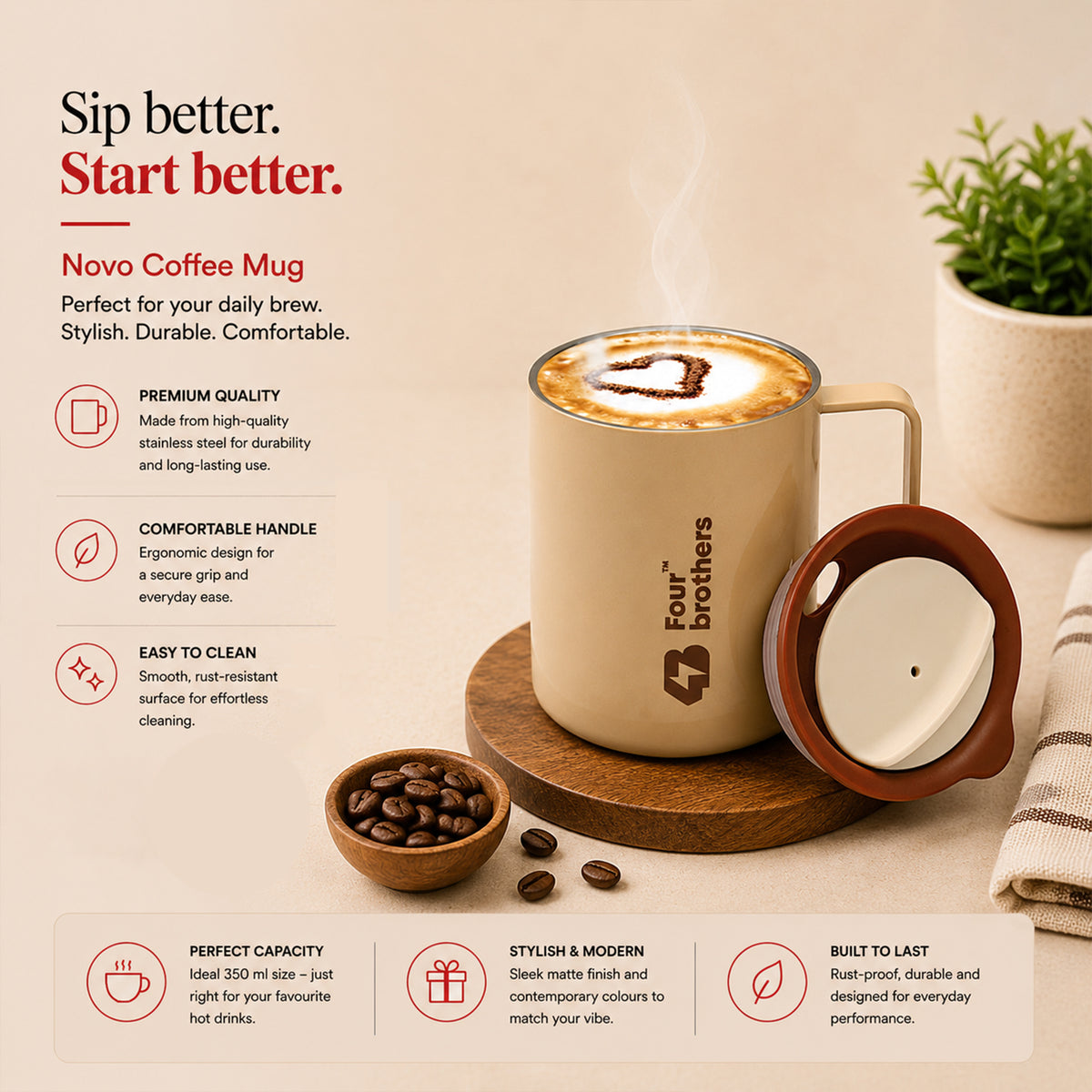 Novo Coffee Mug – Double Wall | 304 Stainless Steel (270ml)