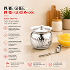 Rotary Stainless Steel Ghee Pot with Spoon | Four Brothers