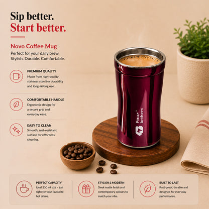 Catch Coffee Mug with Lid – Double Wall | 304 Stainless Steel (280ml)