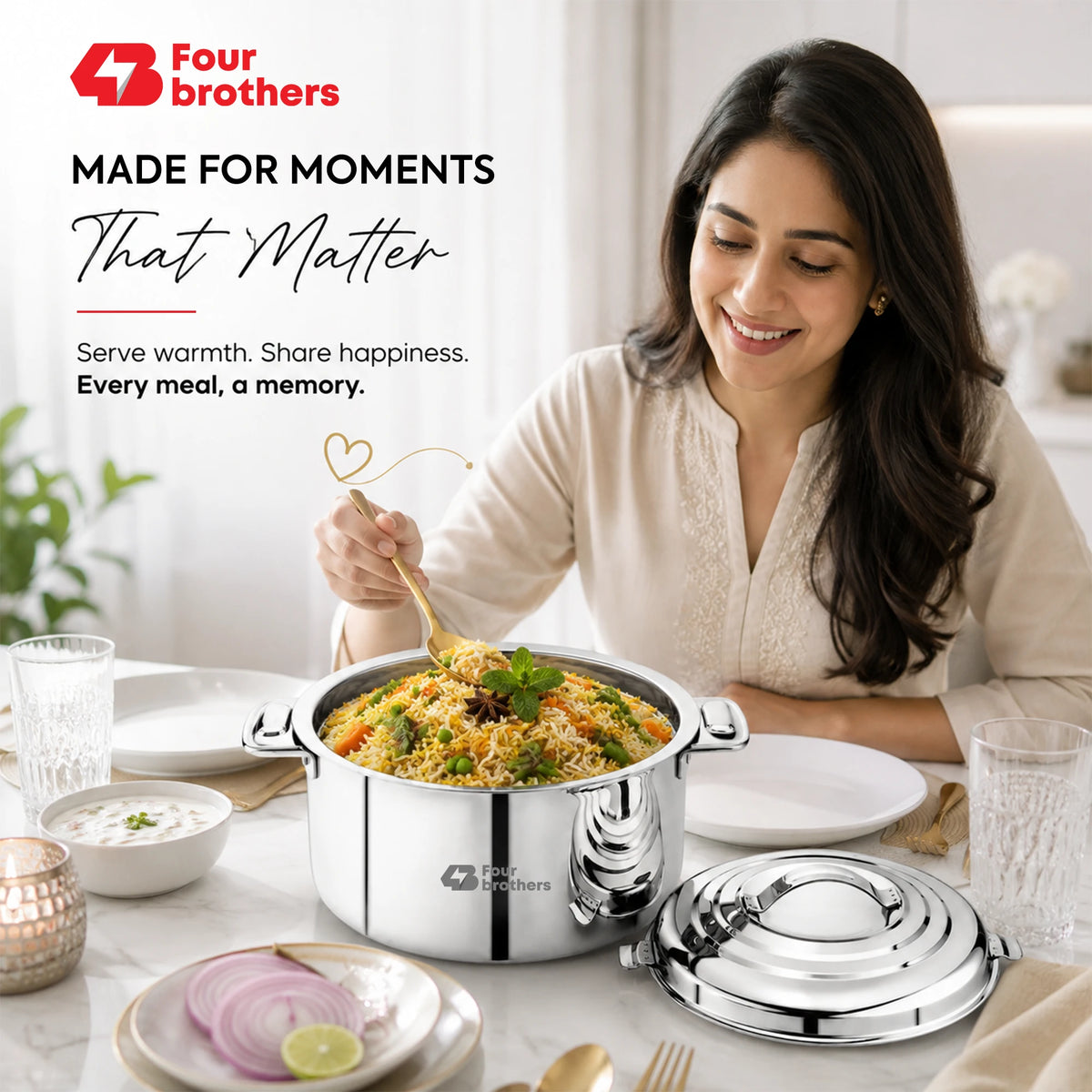 Nexa Hot Pot Stainless Steel Casserole, 1L to 10L | Four Brothers