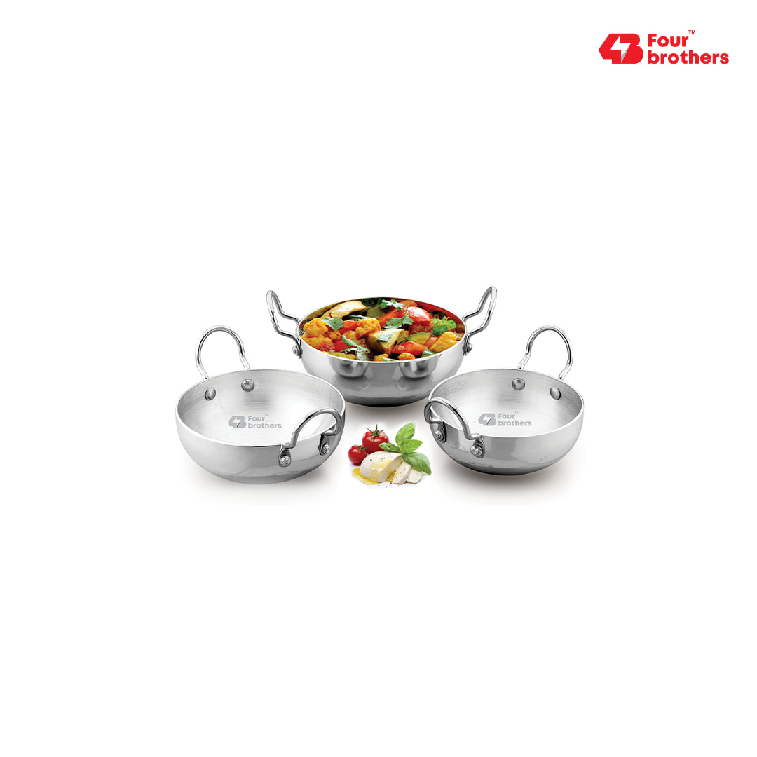 Aluminium Round Bottom Kadai for Kitchen - 3Pcs Set