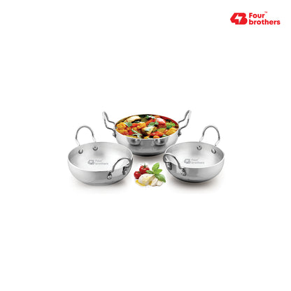 Aluminium Round Bottom Kadai for Kitchen - 3Pcs Set