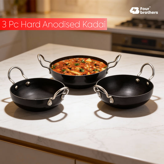 Hard Anodised Black Kadai 3Pcs Set