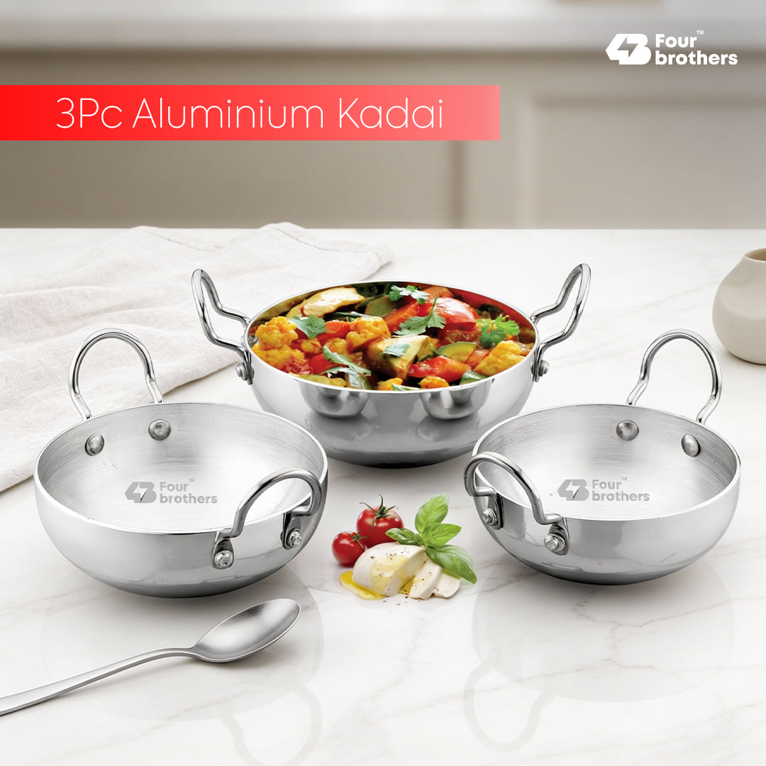 Aluminium Round Bottom Kadai for Kitchen - 3Pcs Set