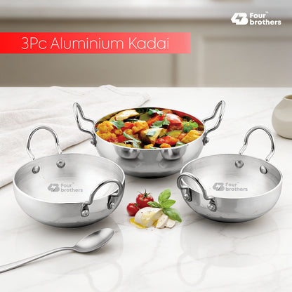 Aluminium Round Bottom Kadai for Kitchen - 3Pcs Set