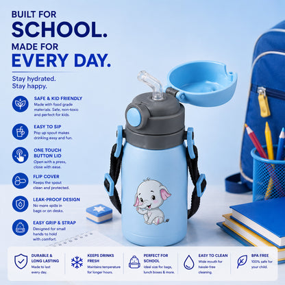 Four Brothers Kids Insulated Sipper Bottle- 300ml - 18Hr Hot & 24Hr Cold, Leakproof with Straw