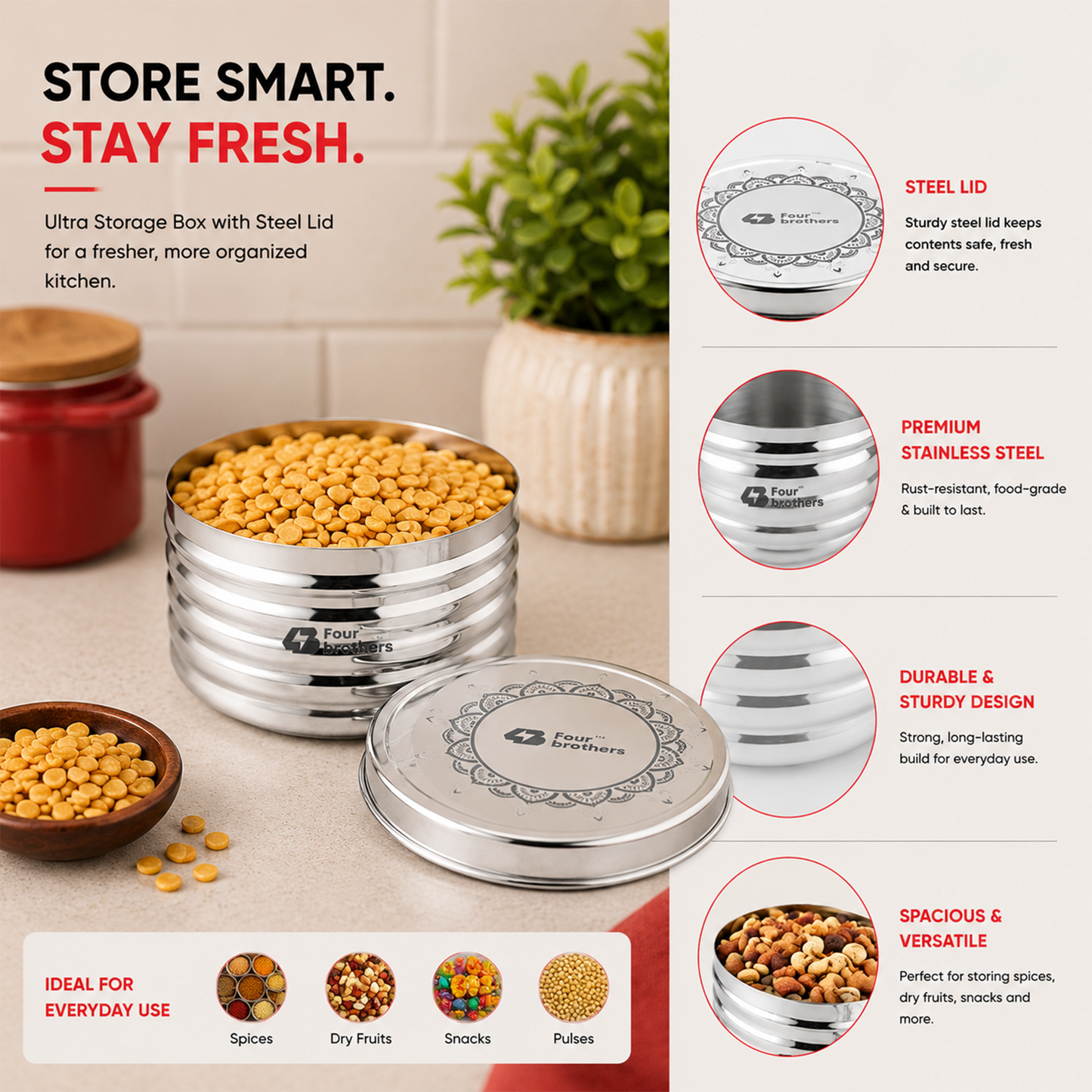 Ultra Storage Stainless Steel Box with Lid