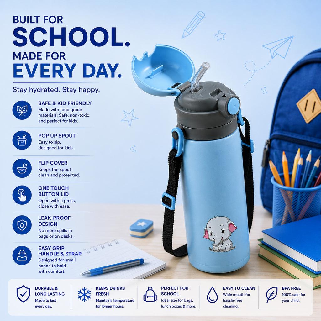 Four Brothers Kids Insulated Sipper Bottle - 750ml - 18Hr Hot & 24Hr Cold, Leakproof with Straw